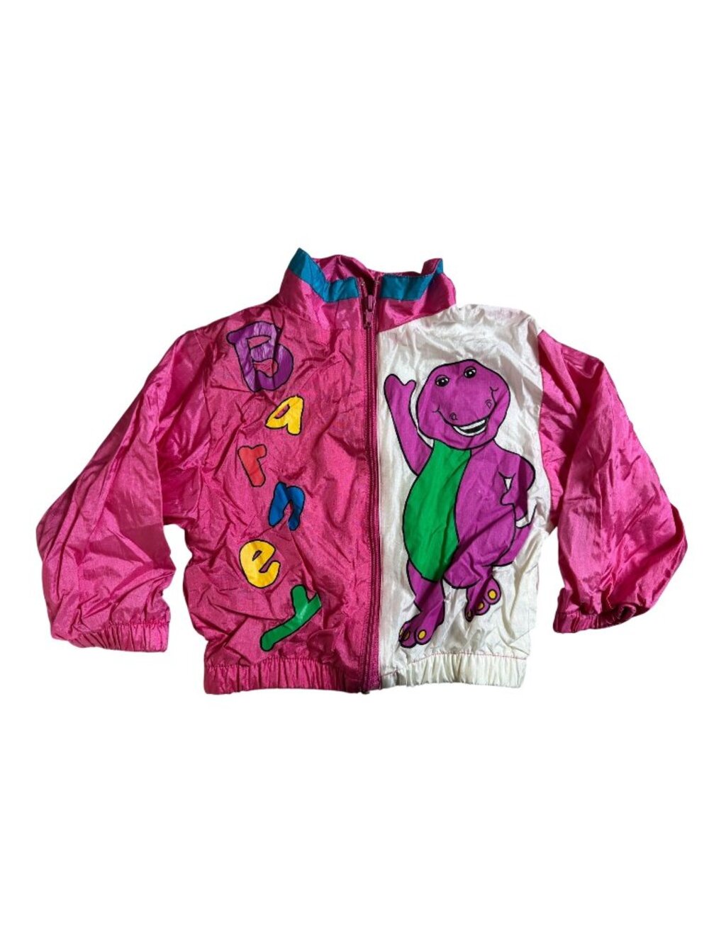 Vintage Barney Baby Bop 1992 Vintage Kids Nylon Jacket Size 3T Pink Windbreaker